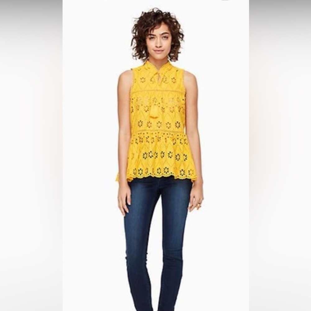 KATE SPADE Eyelet Sleeveless Top In Yellow Women’s Small